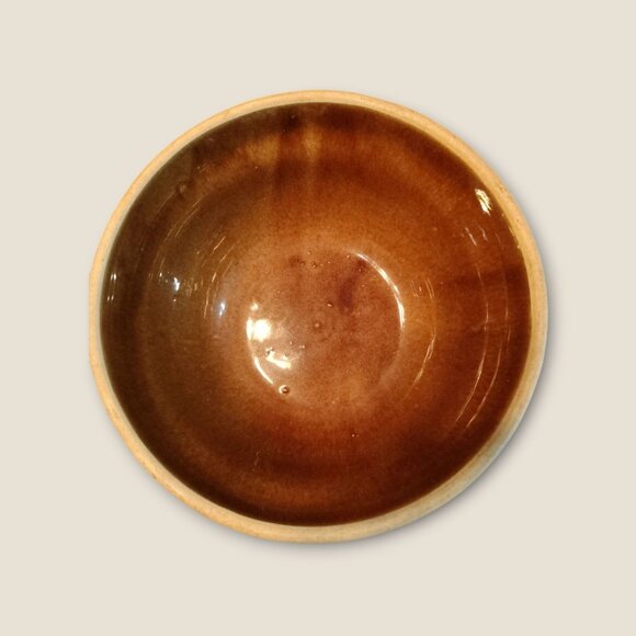 Handmade Brown Stoneware Mixing Bowl 9" Diameter 4.5" Height Ribbed Design Made - Picture 5 of 10